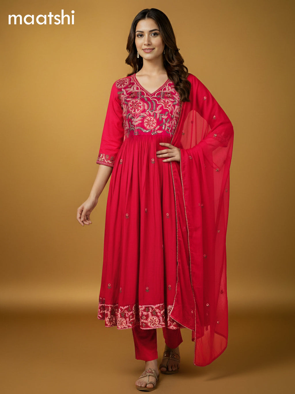 Pink Cotton Embroidery Work Anarkali Suit