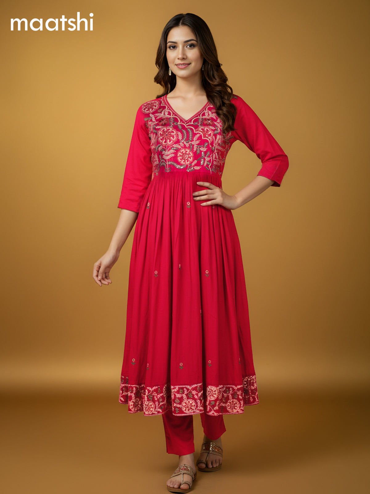 Pink Cotton Embroidery Work Anarkali Suit