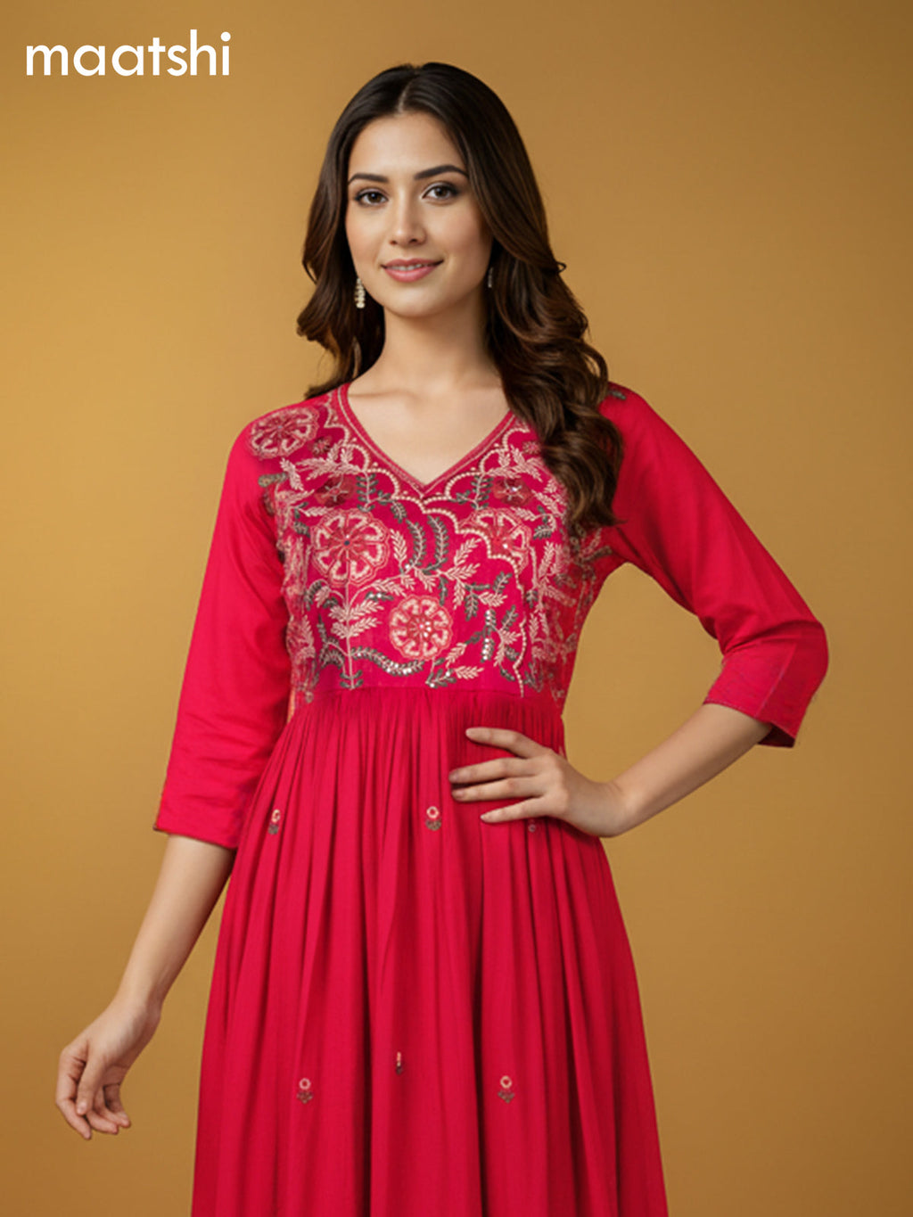 Pink Cotton Embroidery Work Anarkali Suit