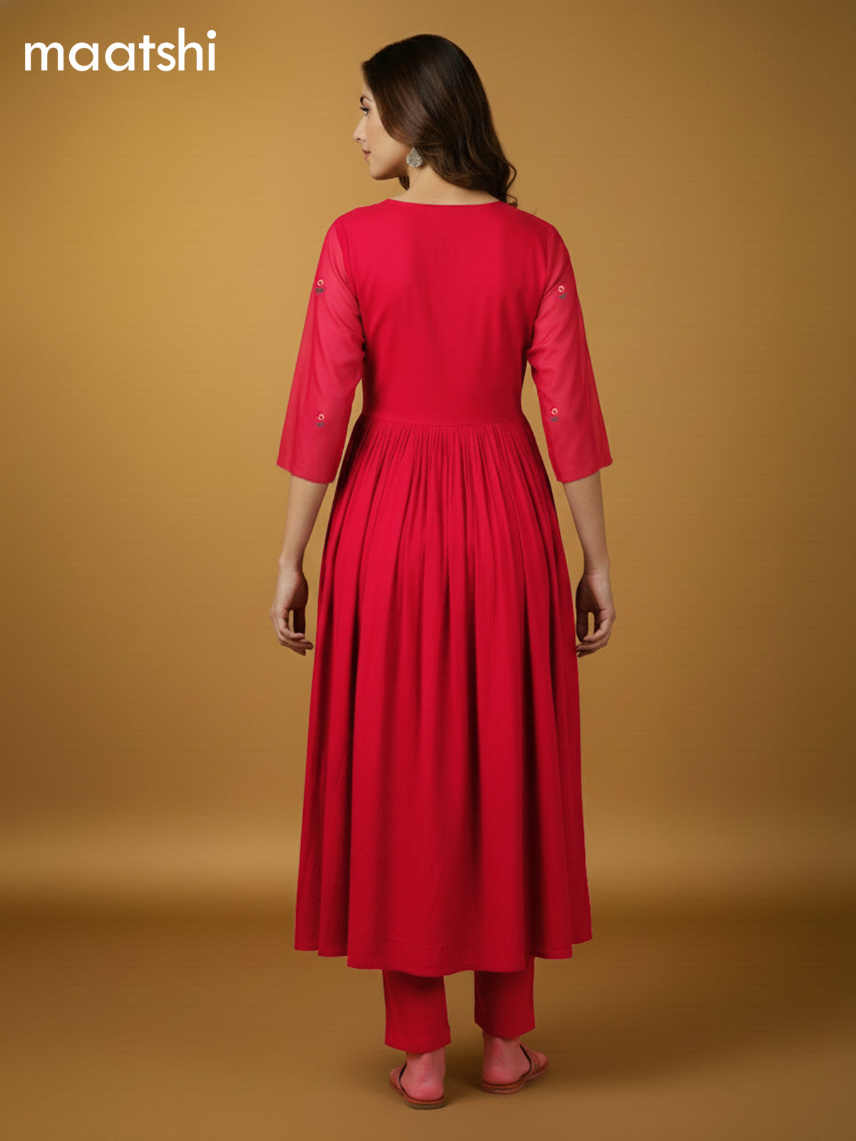 Pink Cotton Embroidery Work Anarkali Suit