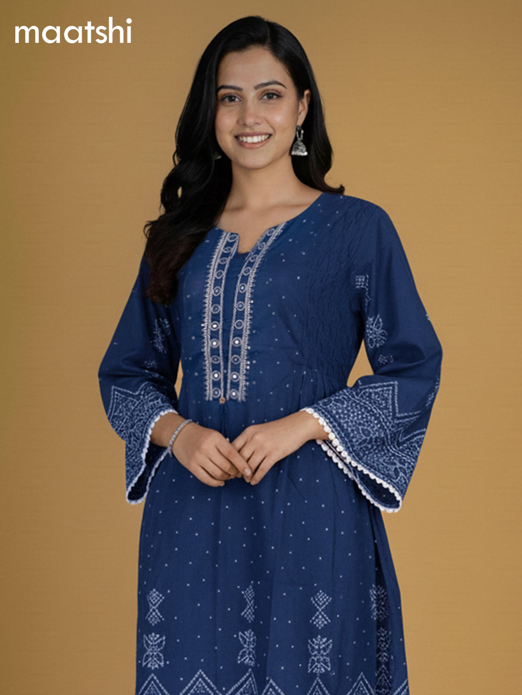 Blue Cotton Printed Anarkali Suit