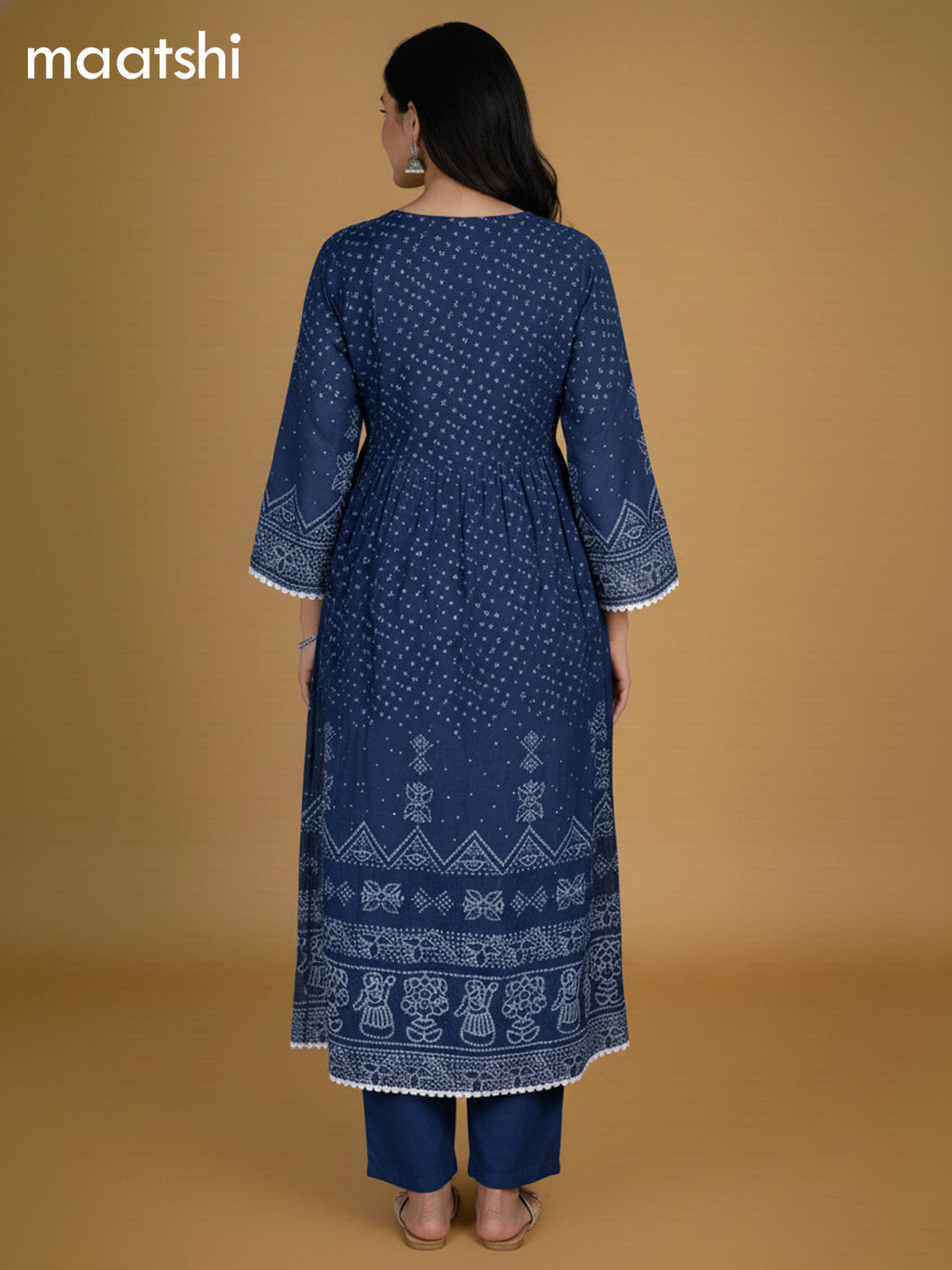 Blue Cotton Printed Anarkali Suit