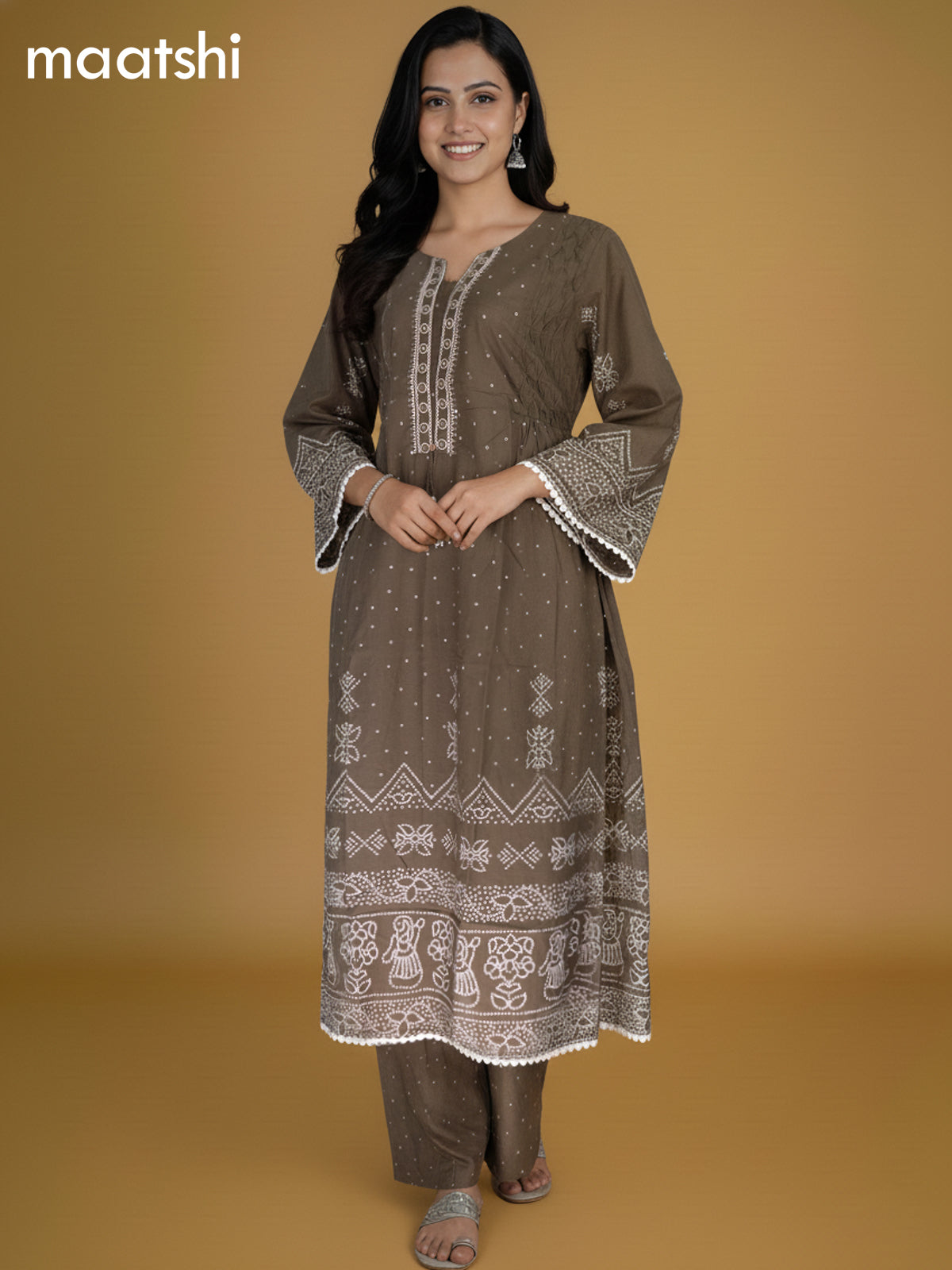 Sap Green Cotton Printed Anarkali Suit