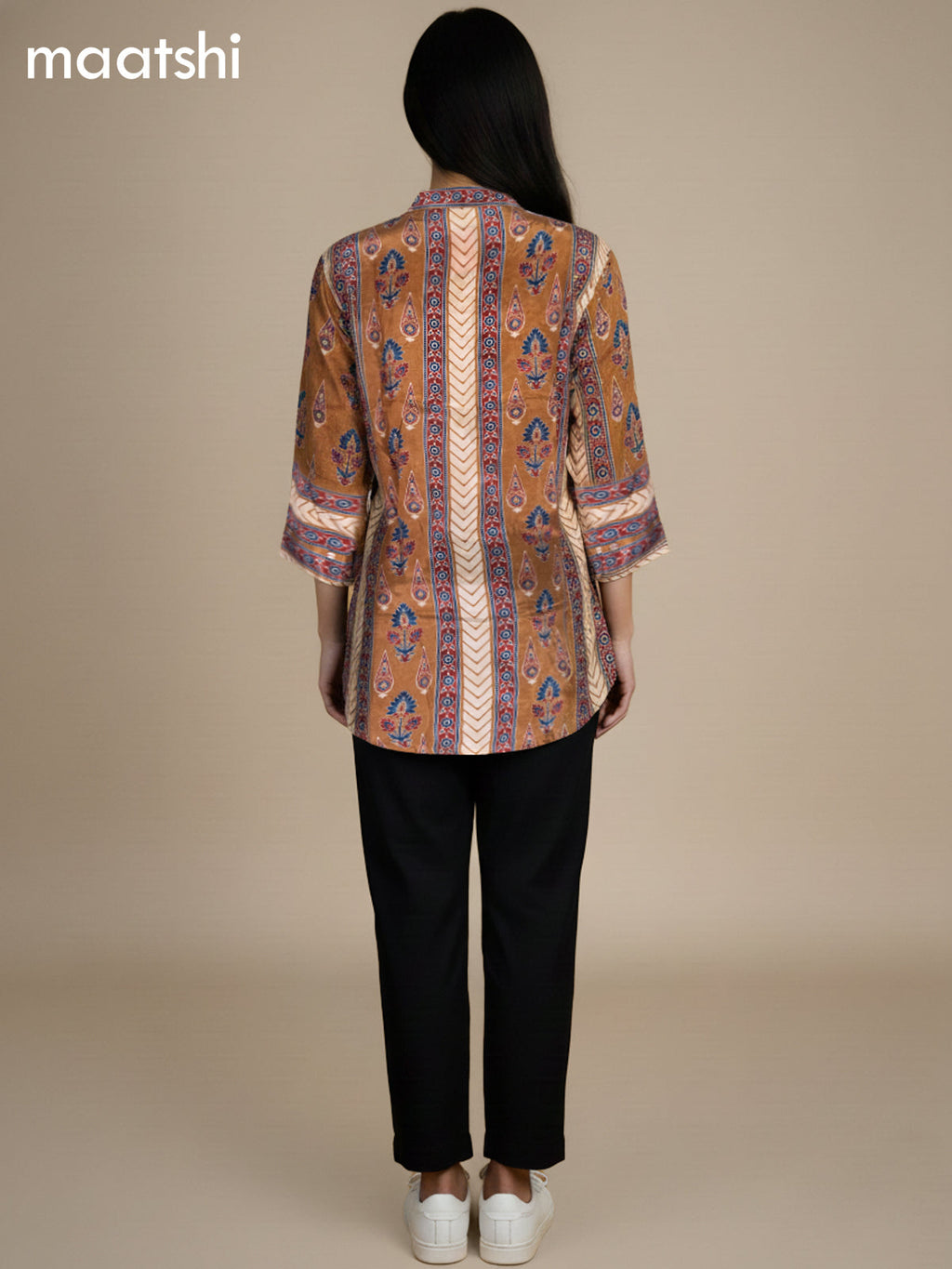 Mustard Shade Crepe Silk Ajrakh Printed Women Shirt