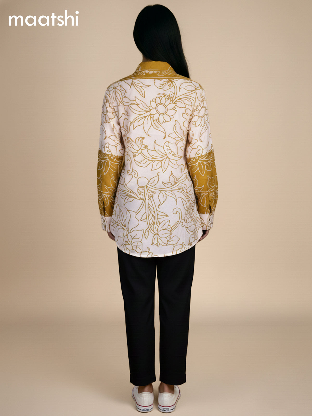 Mustard Yellow and Cream Muslin Kalamkari Printed Short Kurti