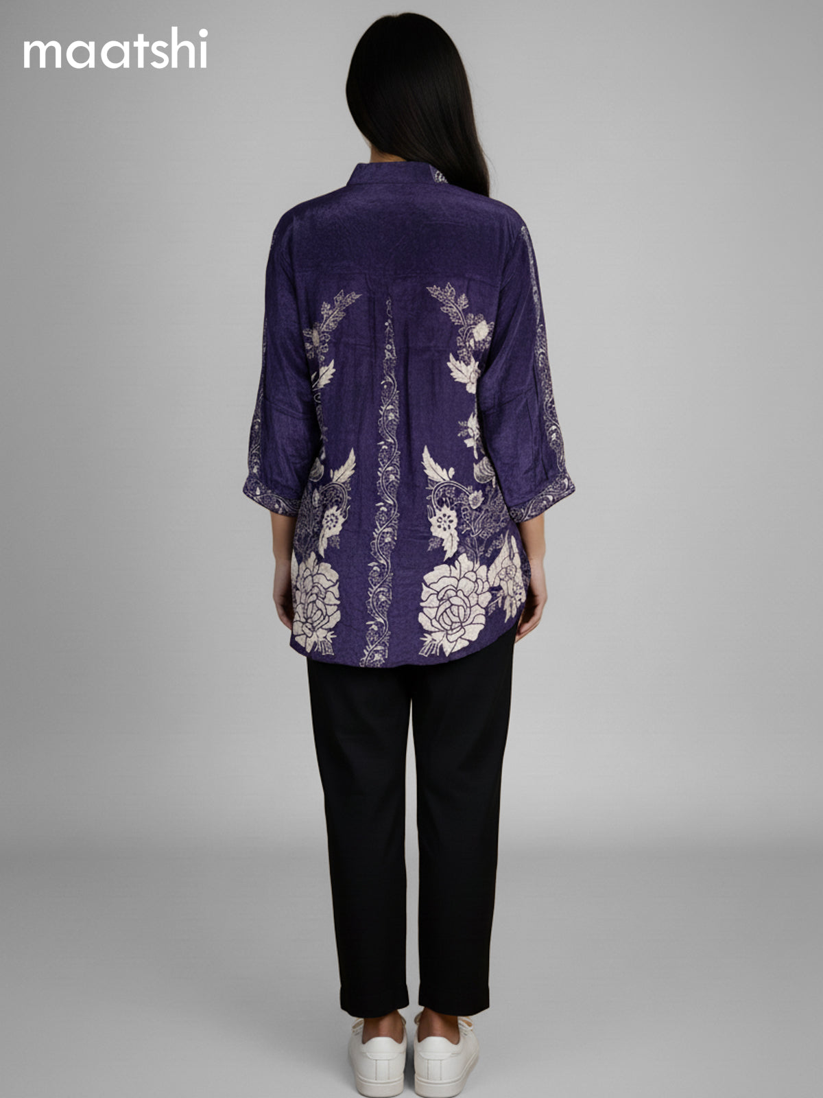 Deep Violet Crepe Silk Printed Women Shirt
