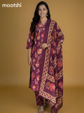 Wine Shade Cotton Kalamkari Printed Straight Suit