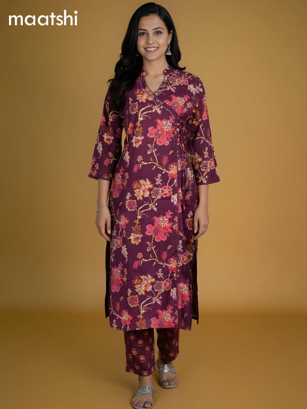 Wine Shade Cotton Kalamkari Printed Straight Suit