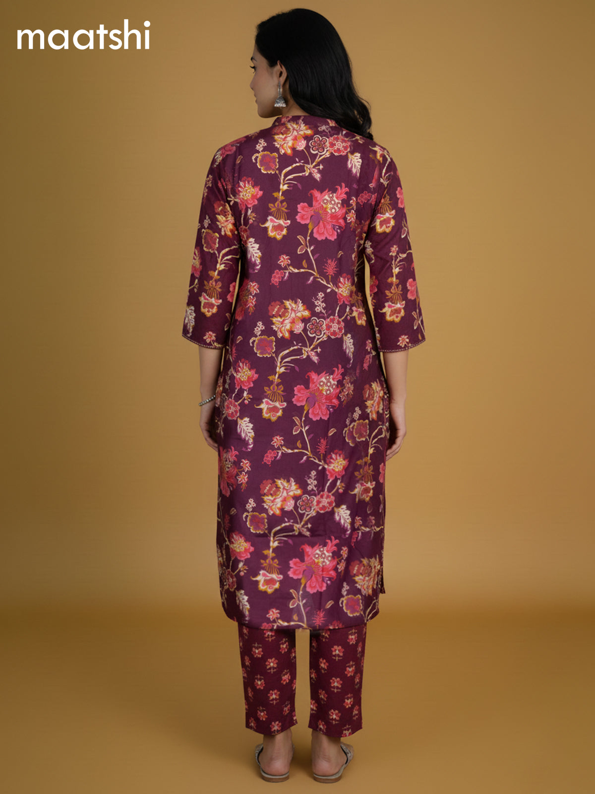 Wine Shade Cotton Kalamkari Printed Straight Suit