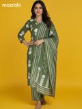 Green Cotton Printed Straight Suit