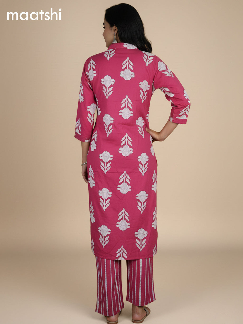 Pink Cotton Printed Straight Suit