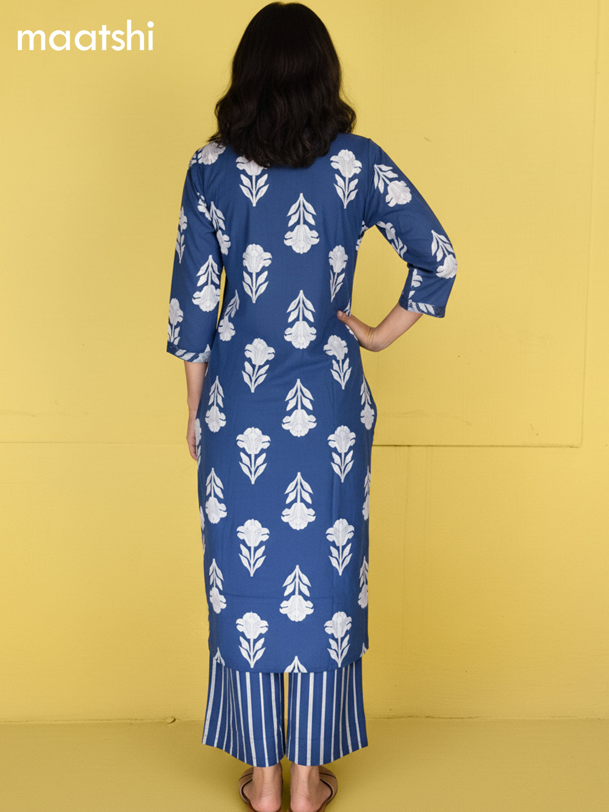 Blue Cotton Printed Straight Suit