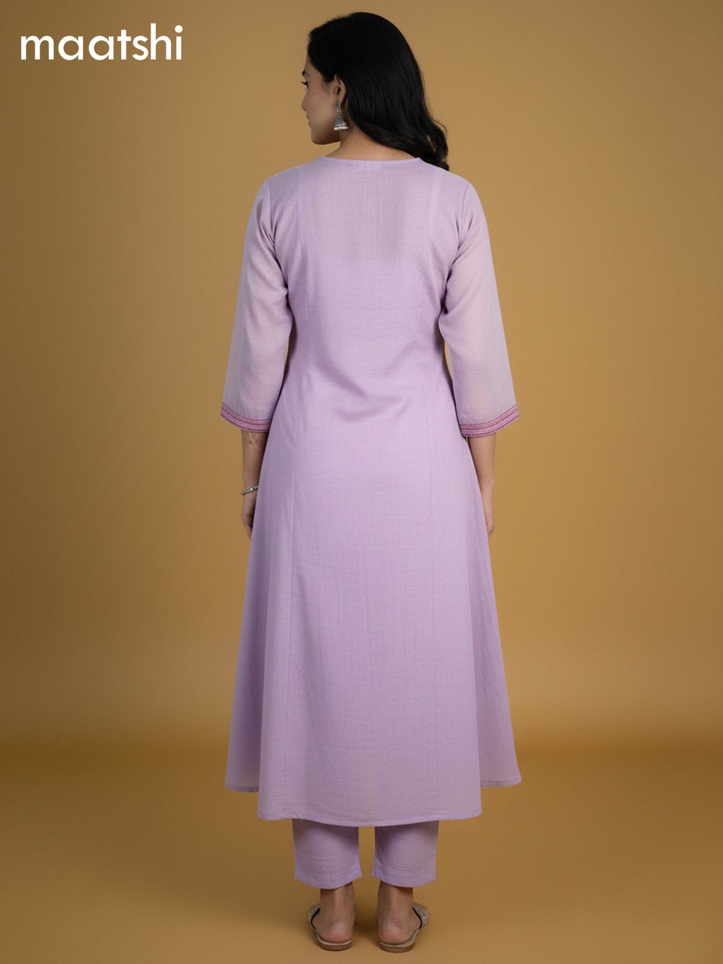 Pastel Lavender Chanderi Embroidery Work A-Line Suit