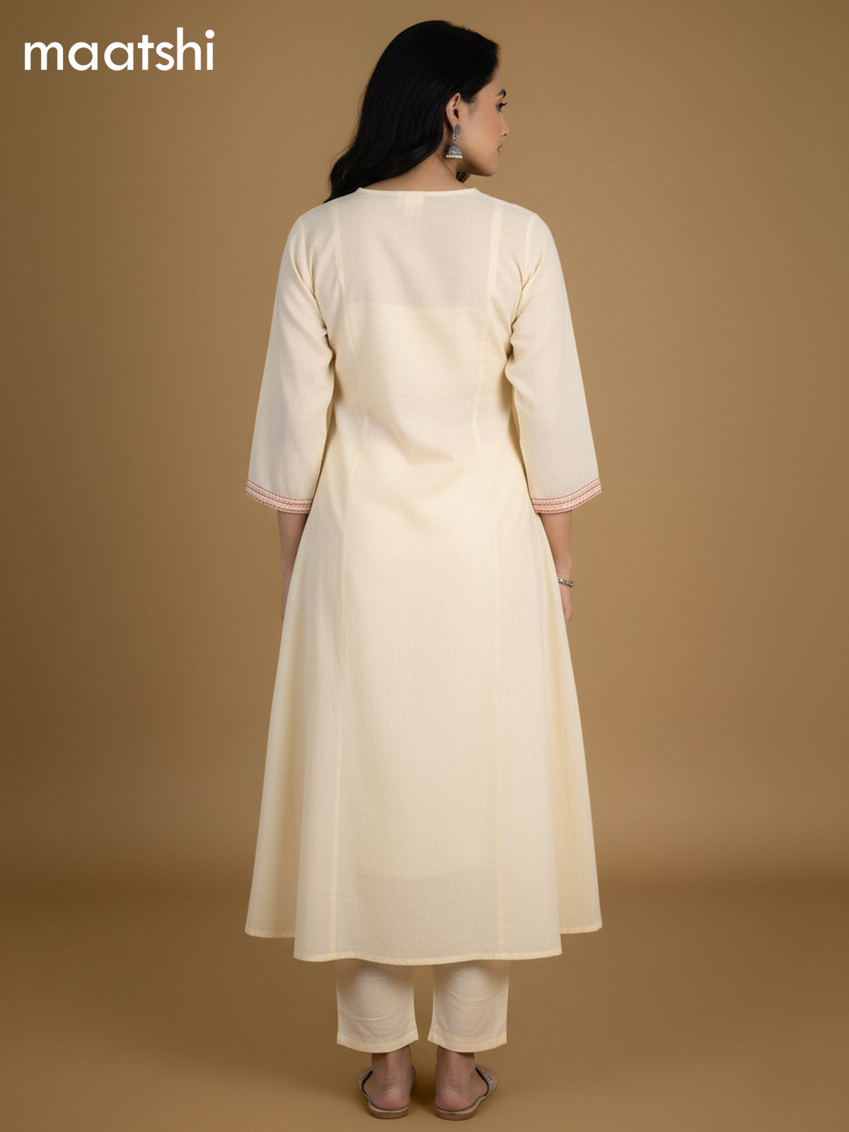 Cream Chanderi Embroidery Work A-Line Suit