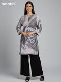 Grey Shade and Black Muslin Printed Kurti Set