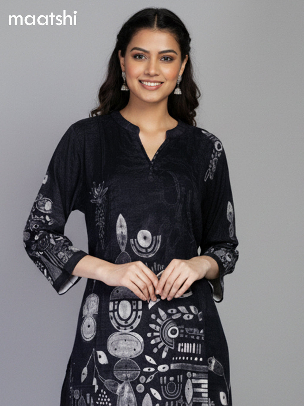 Black Muslin Printed Kurti Set