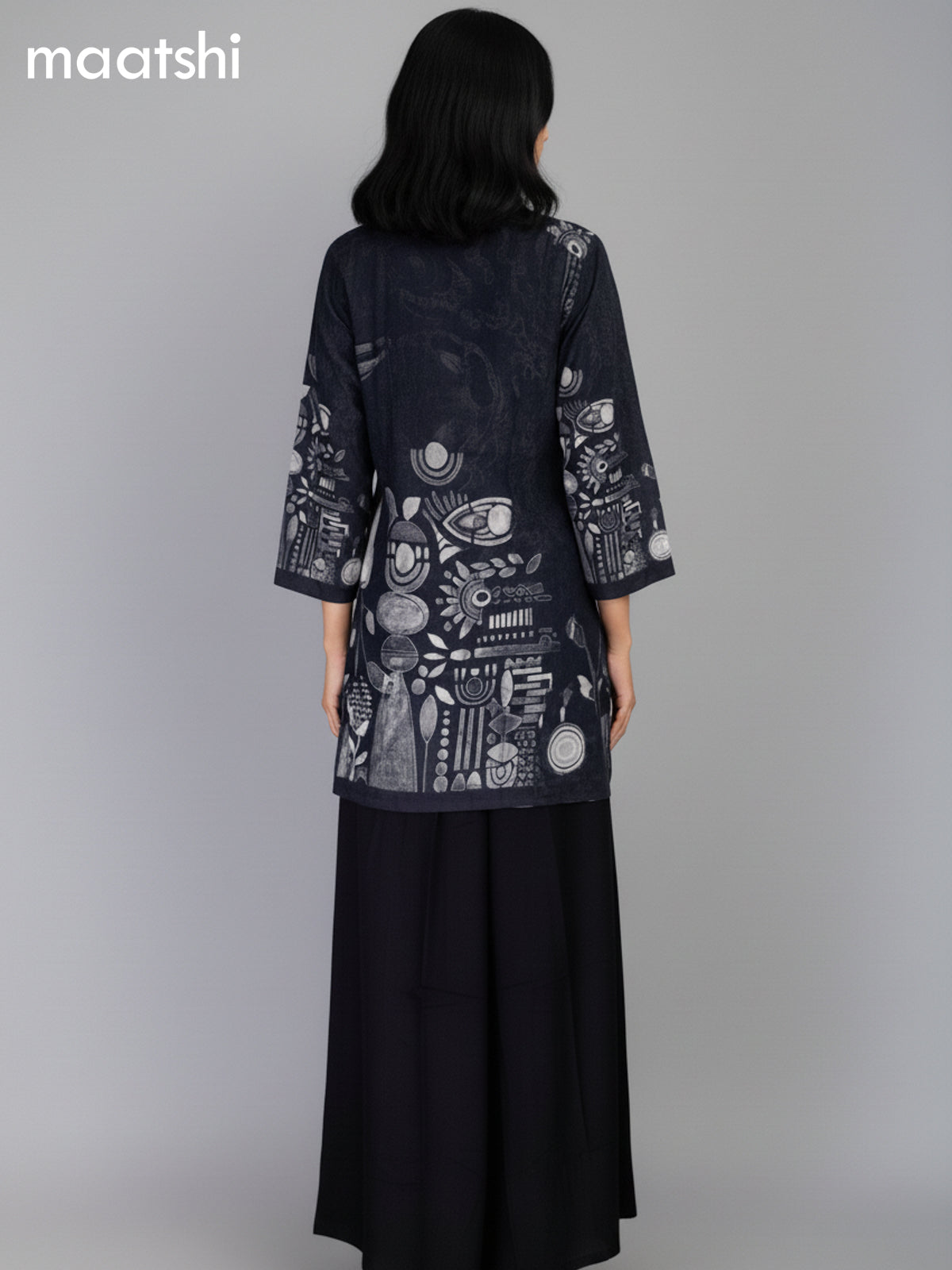 Black Muslin Printed Kurti Set