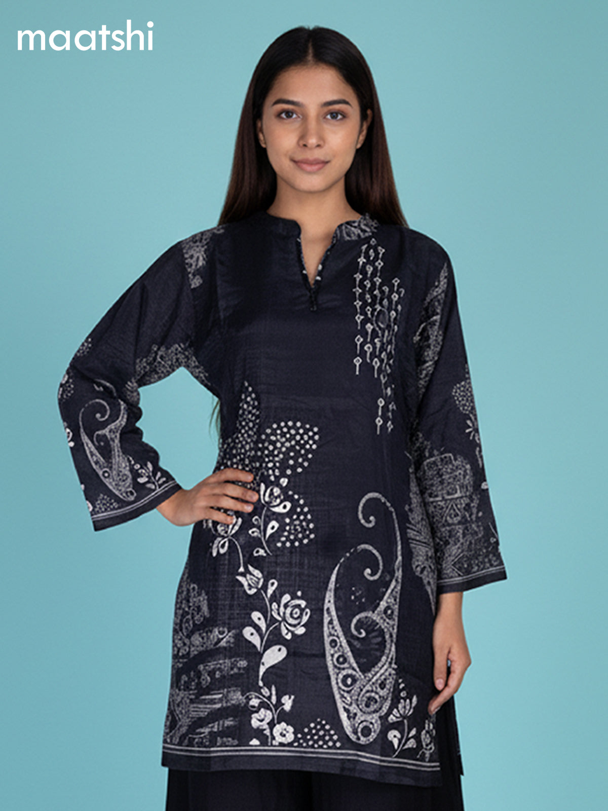 Black Muslin Printed Kurti Set