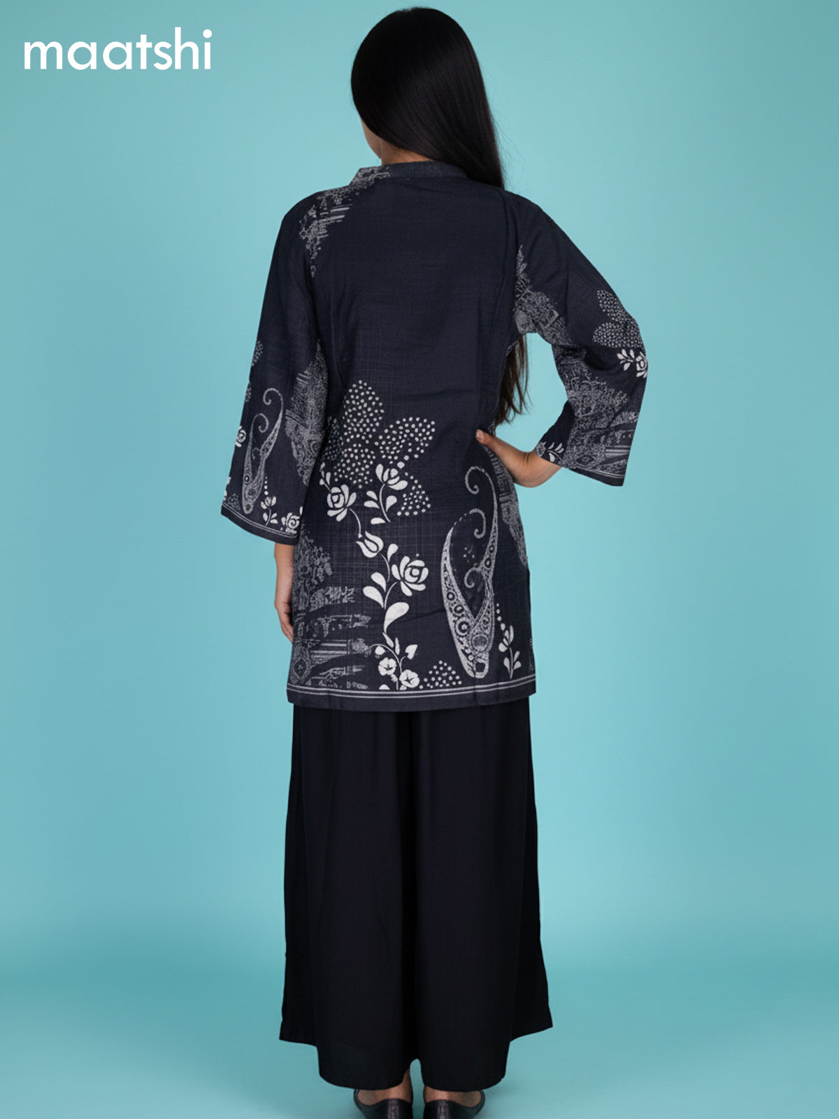 Black Muslin Printed Kurti Set