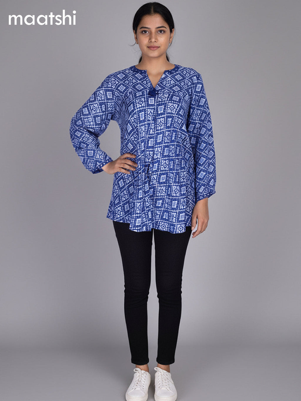 Royal Blue Muslin Patola Printed Short Kurti