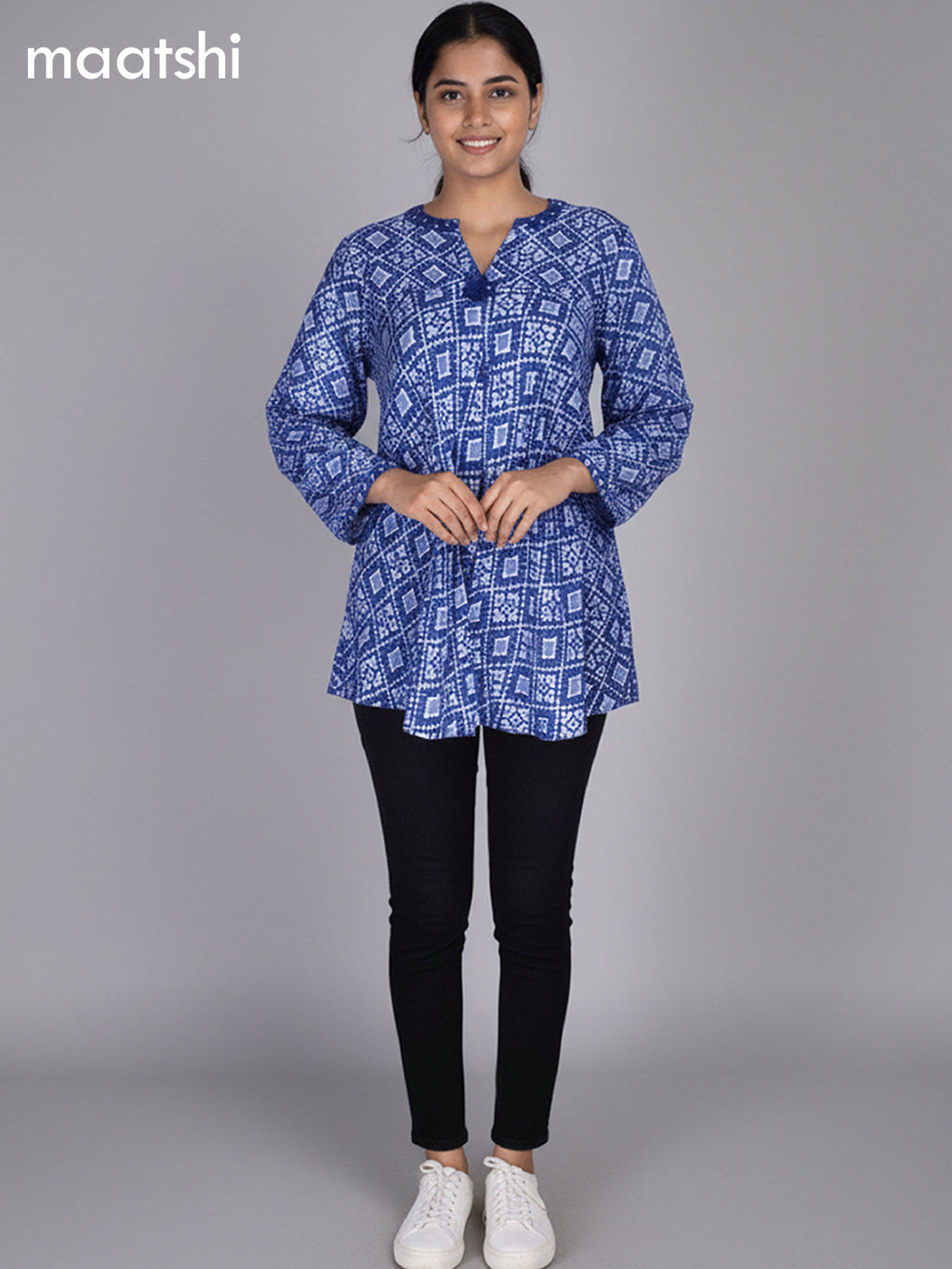 Royal Blue Muslin Patola Printed Short Kurti