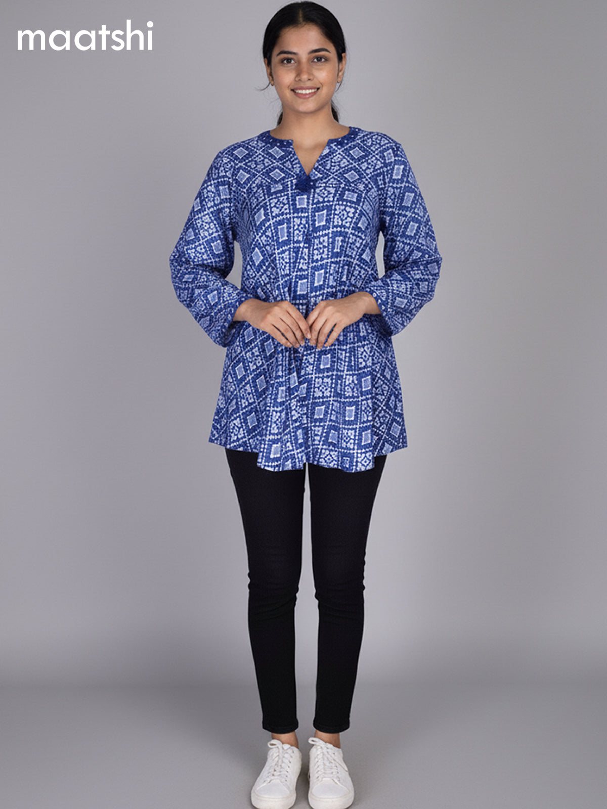 Royal Blue Muslin Patola Printed Short Kurti