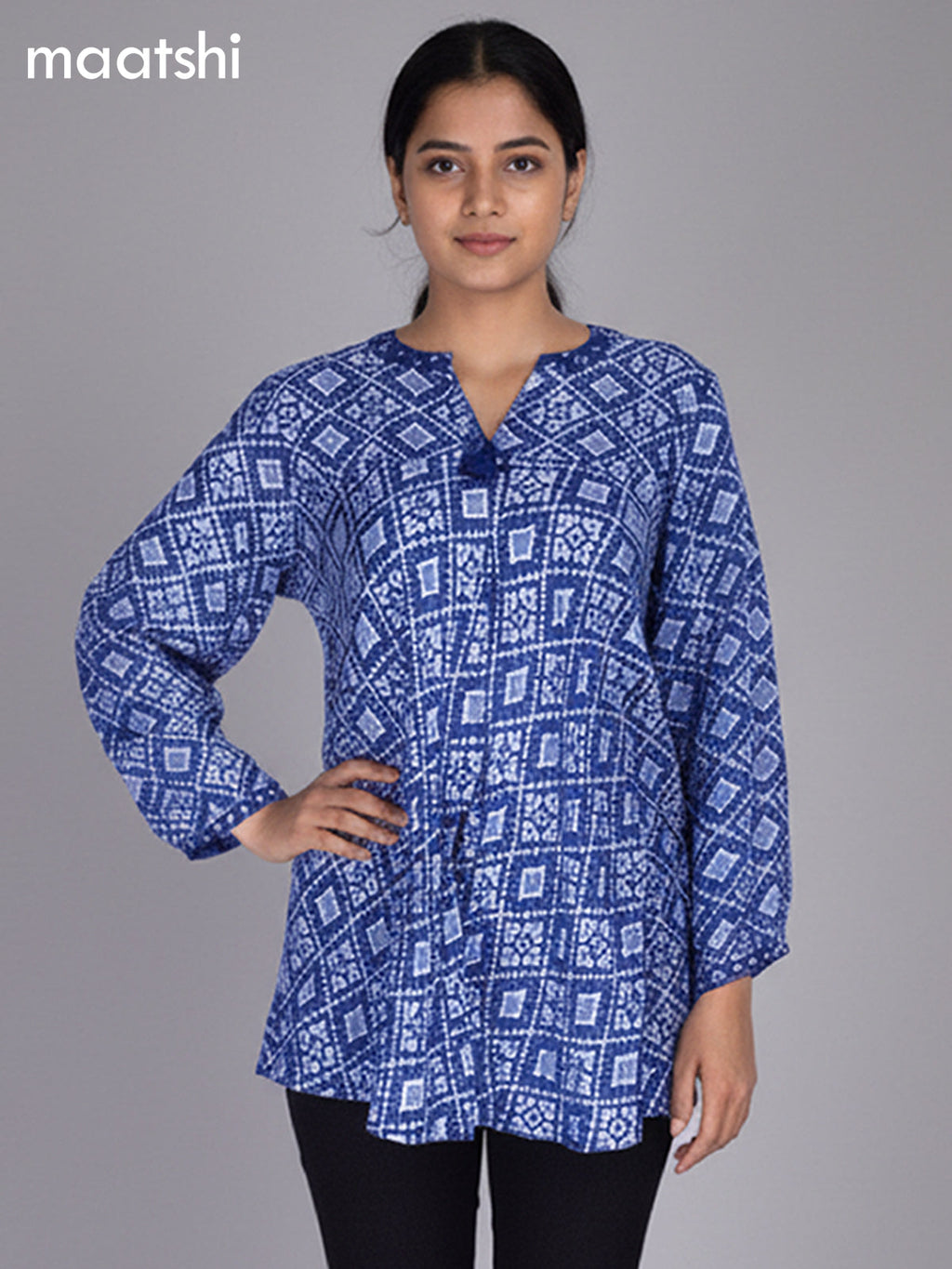 Royal Blue Muslin Patola Printed Short Kurti