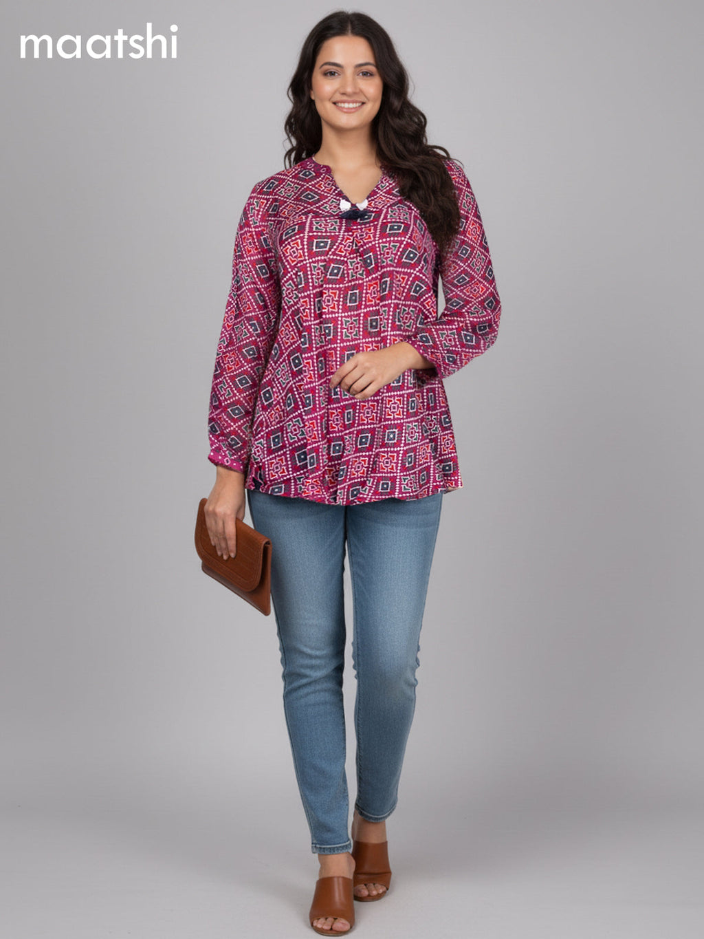 Pink Muslin Patola Printed Short Kurti