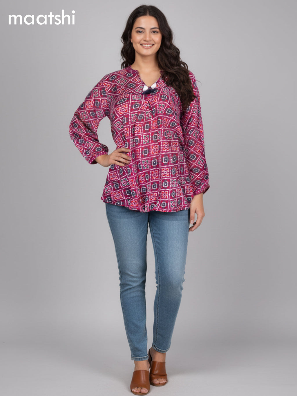 Pink Muslin Patola Printed Short Kurti