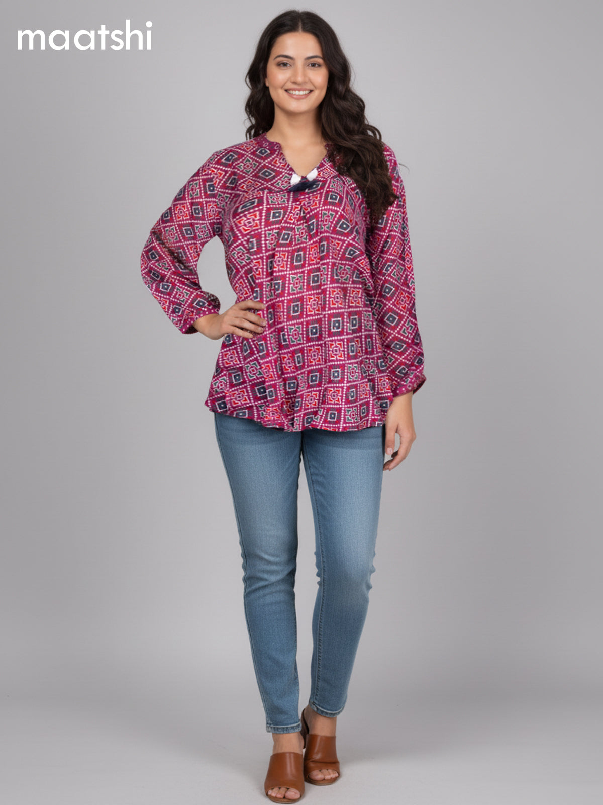 Pink Muslin Patola Printed Short Kurti