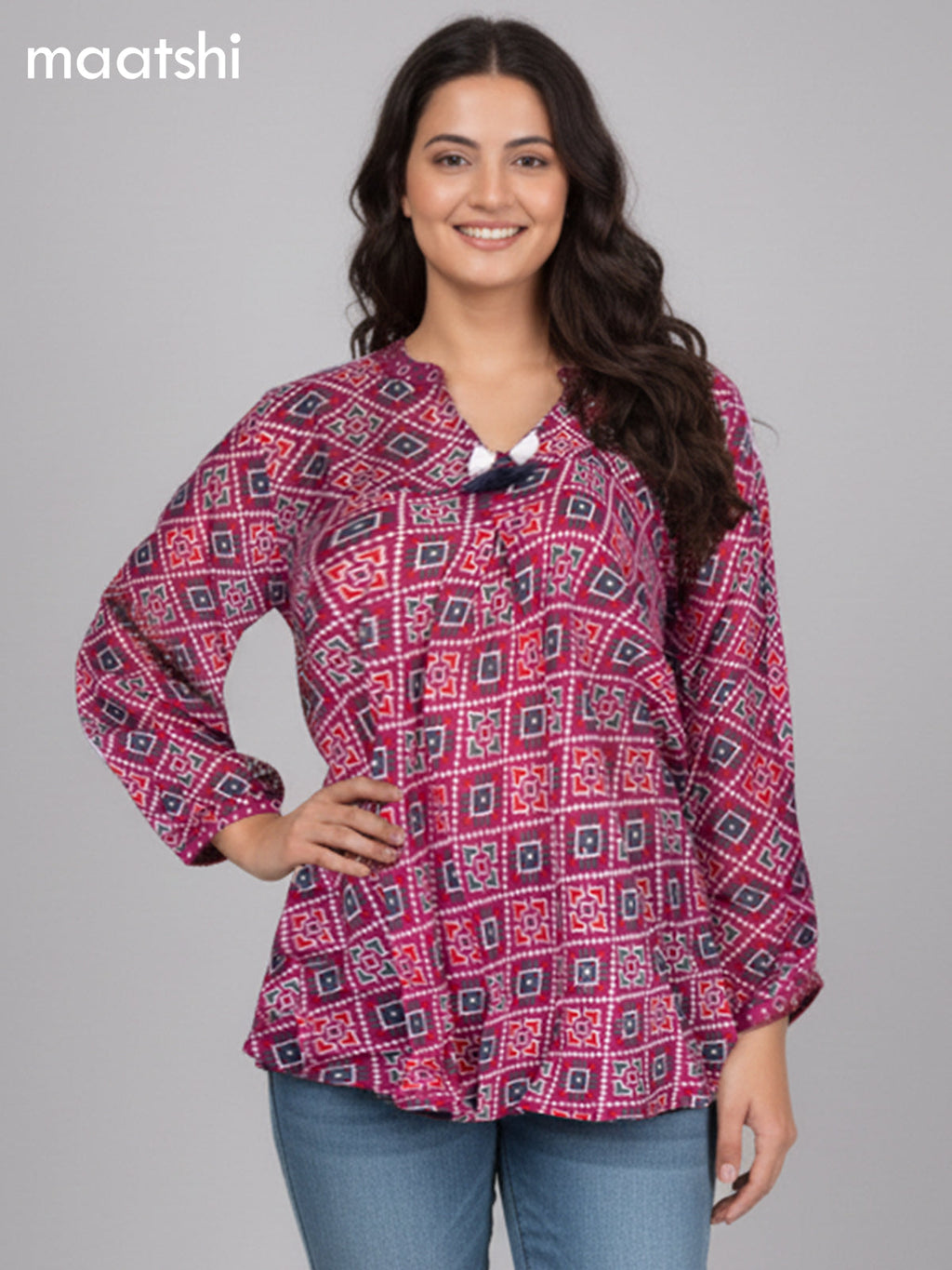 Pink Muslin Patola Printed Short Kurti