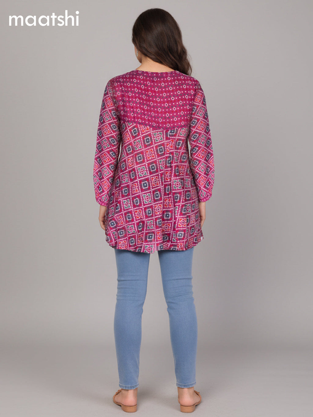 Pink Muslin Patola Printed Short Kurti