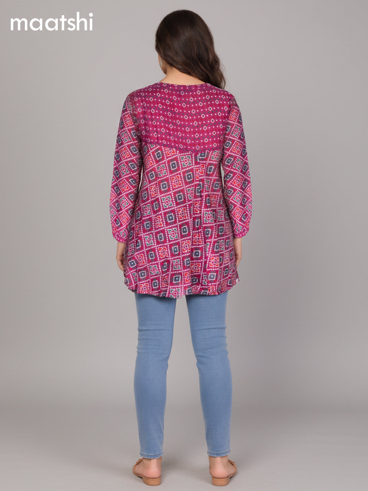 Pink Muslin Patola Printed Short Kurti