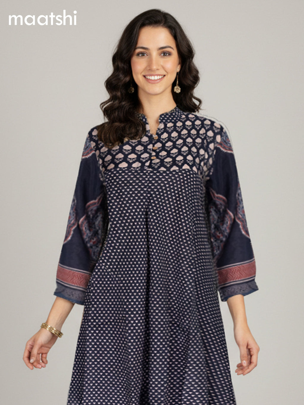 Black Muslin Ajrakh Printed Short Kurti