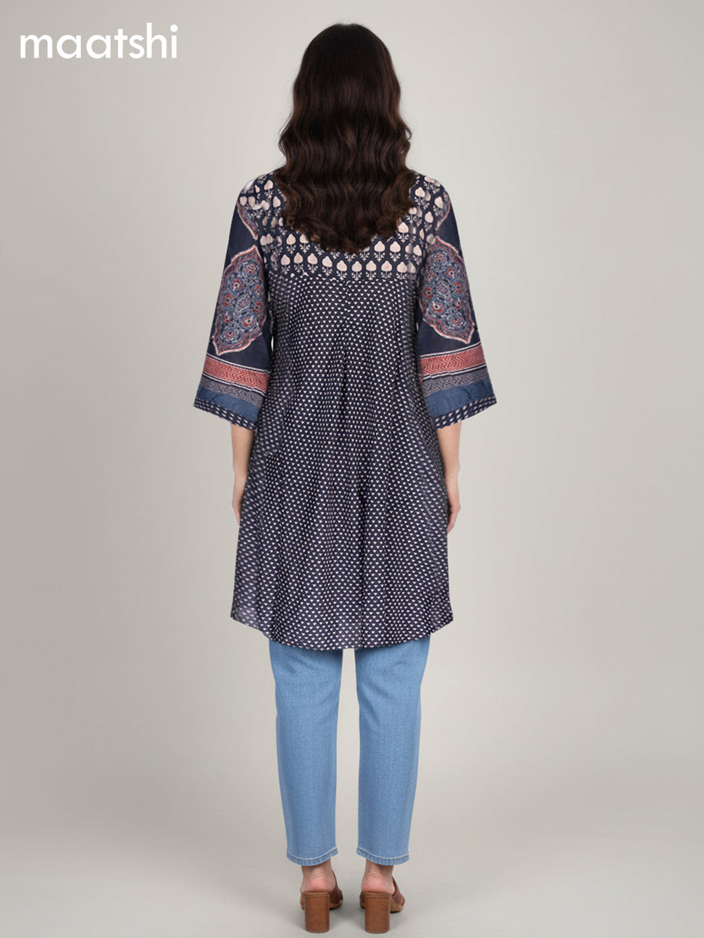 Black Muslin Ajrakh Printed Short Kurti