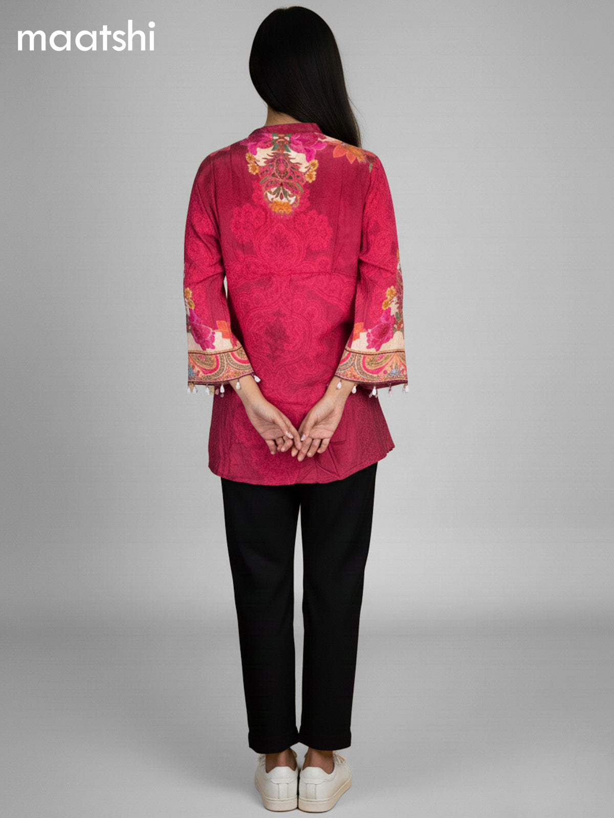 Pink and Cream Crepe Silk Floral Printed Women Shirt
