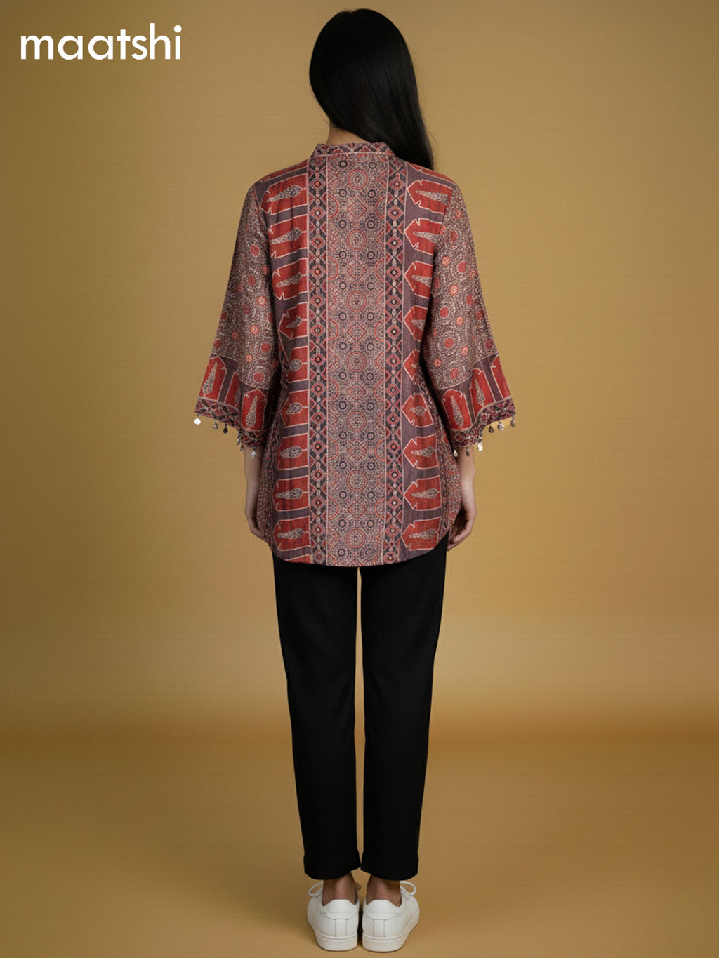 Brown and Maroon Muslin Ajrakh Printed Women Shirt