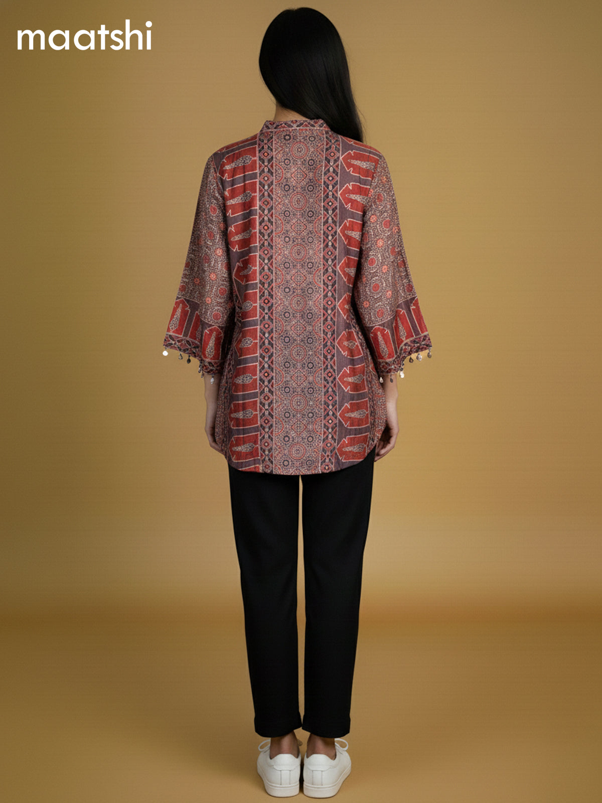 Brown and Maroon Muslin Ajrakh Printed Women Shirt