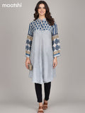 Grey and Blue Muslin Ajrakh Printed Short Kurti