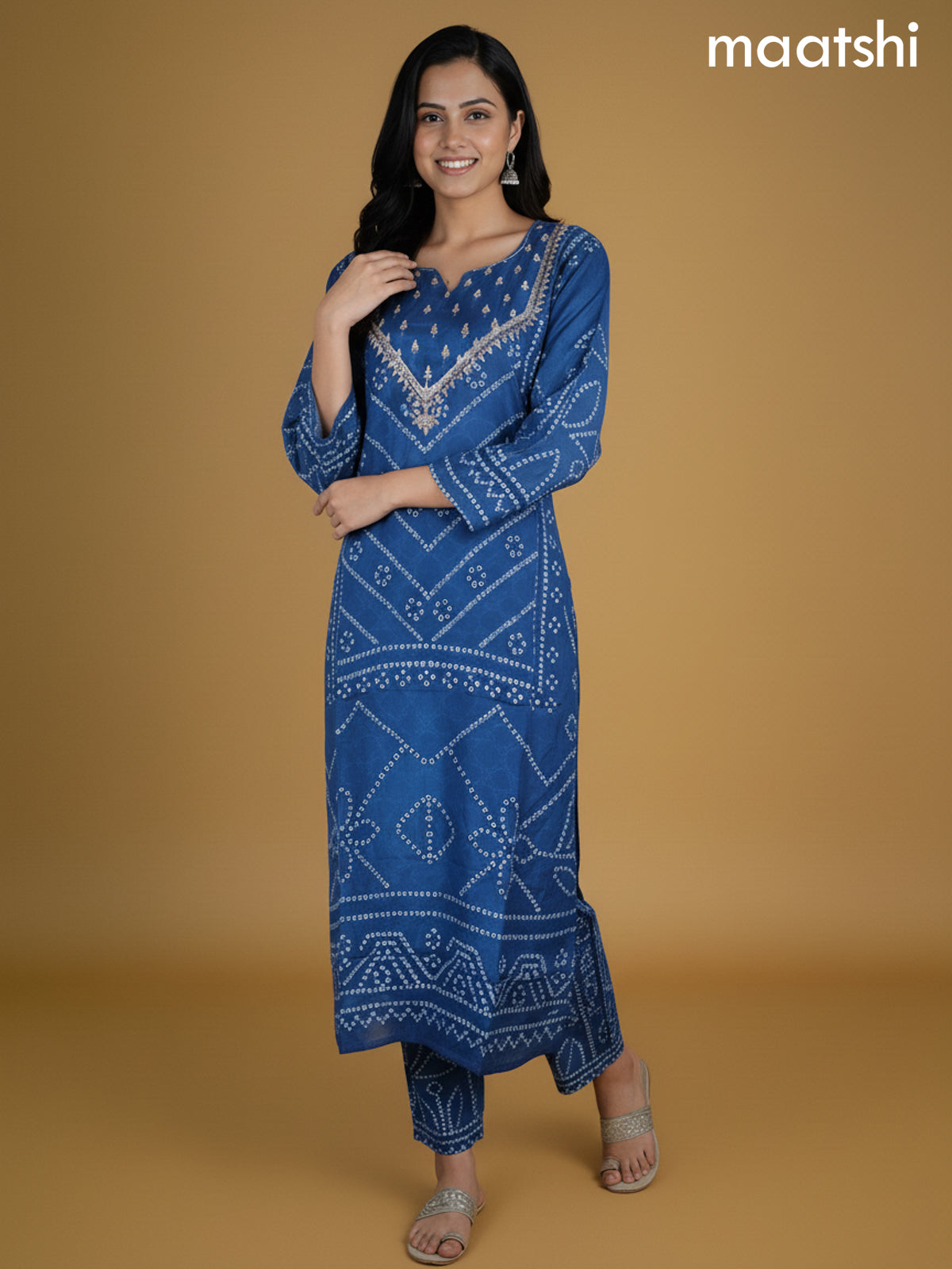 Peacock Blue Muslin Bandhani Printed Co-Ord Set