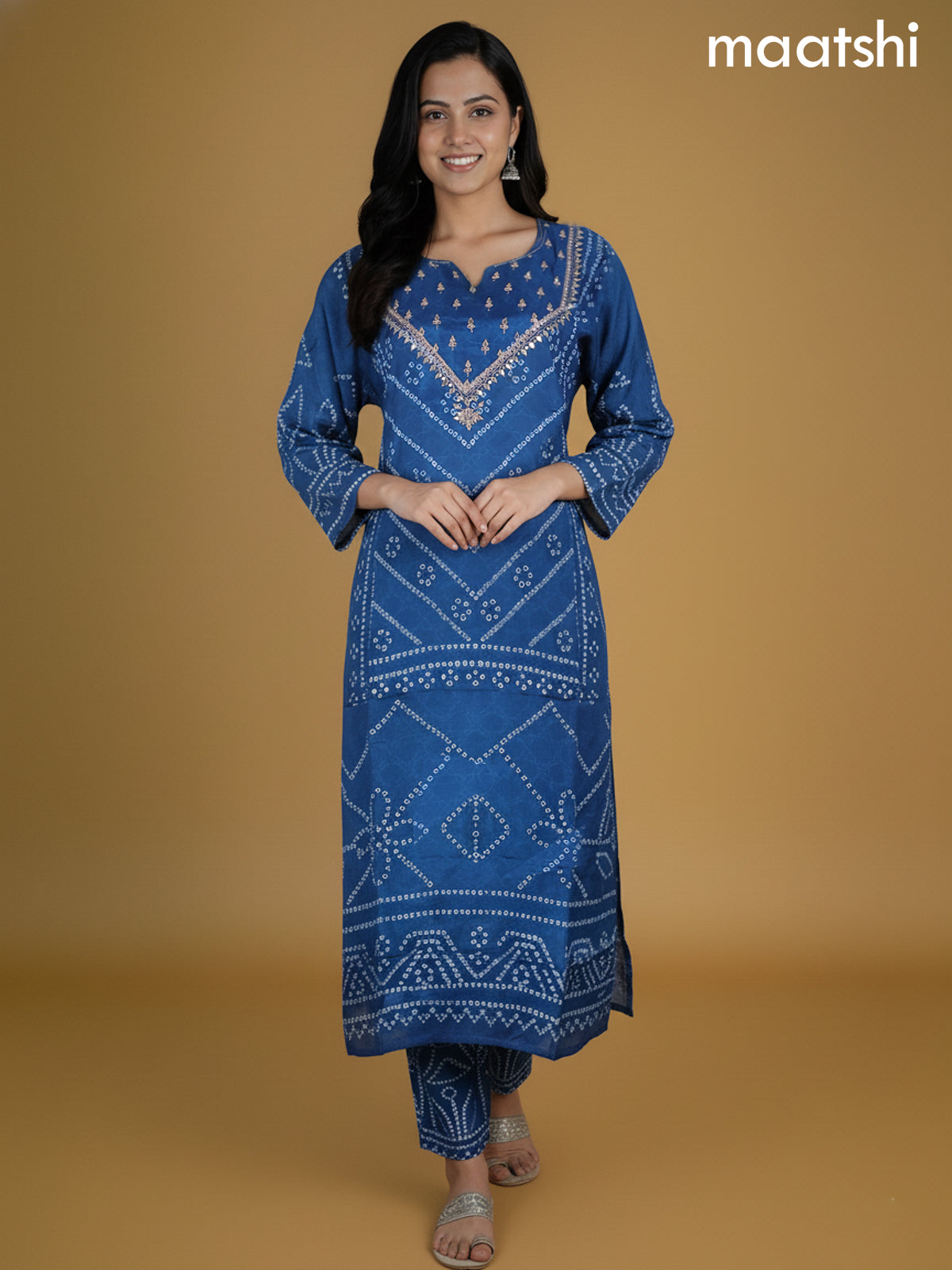 Peacock Blue Muslin Bandhani Printed Co-Ord Set