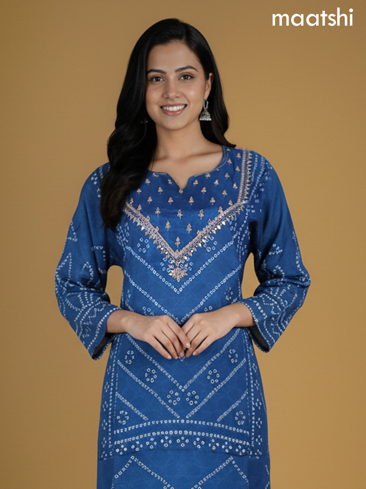 Peacock Blue Muslin Bandhani Printed Co-Ord Set