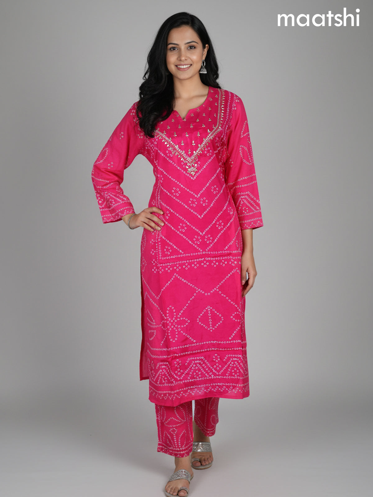 Candy Pink Muslin Bandhani Printed Co-Ord Set