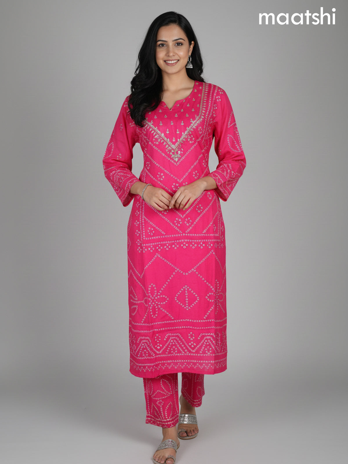 Candy Pink Muslin Bandhani Printed Co-Ord Set
