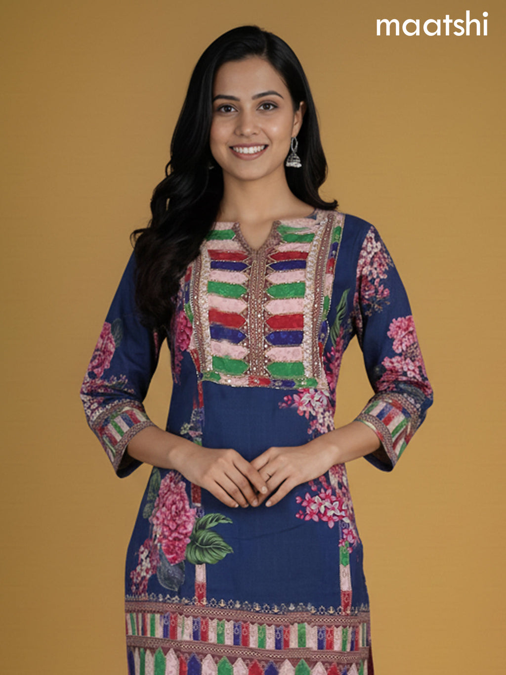 Dark Peacock Blue Rayon Printed Co-Ord Set