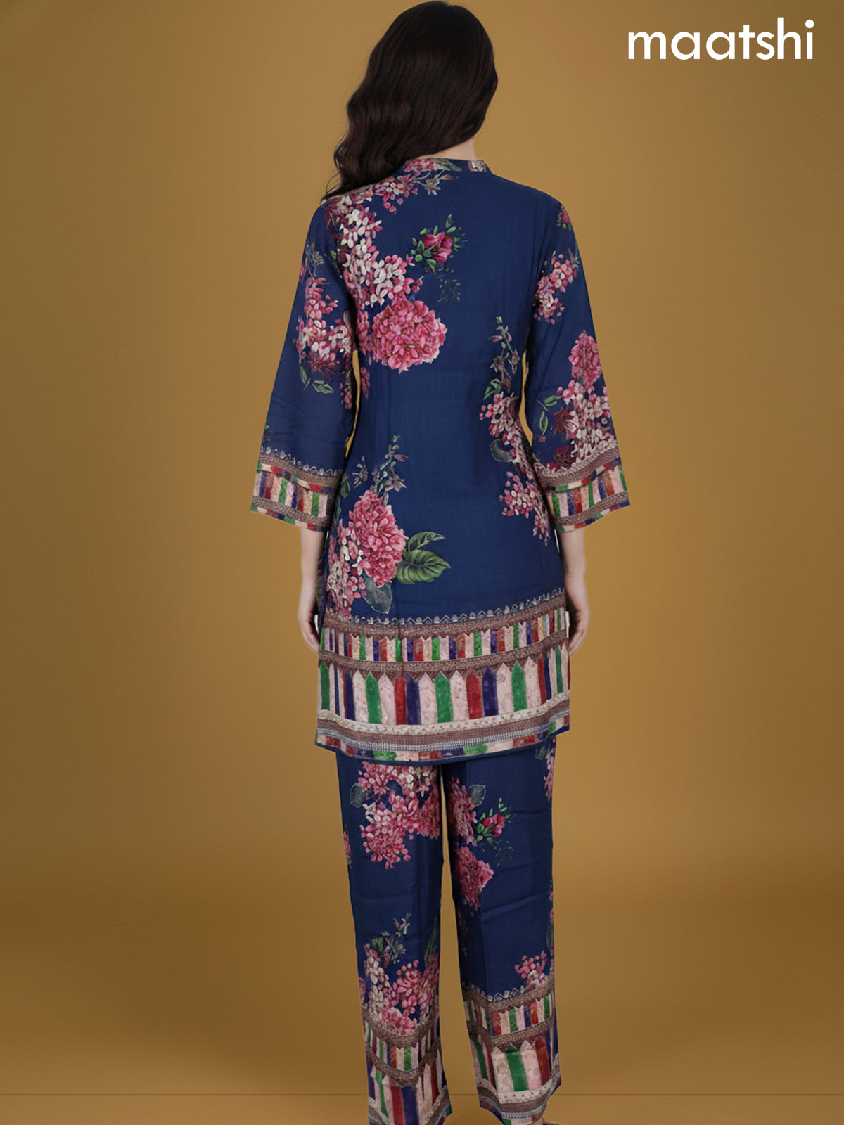 Dark Peacock Blue Rayon Printed Co-Ord Set