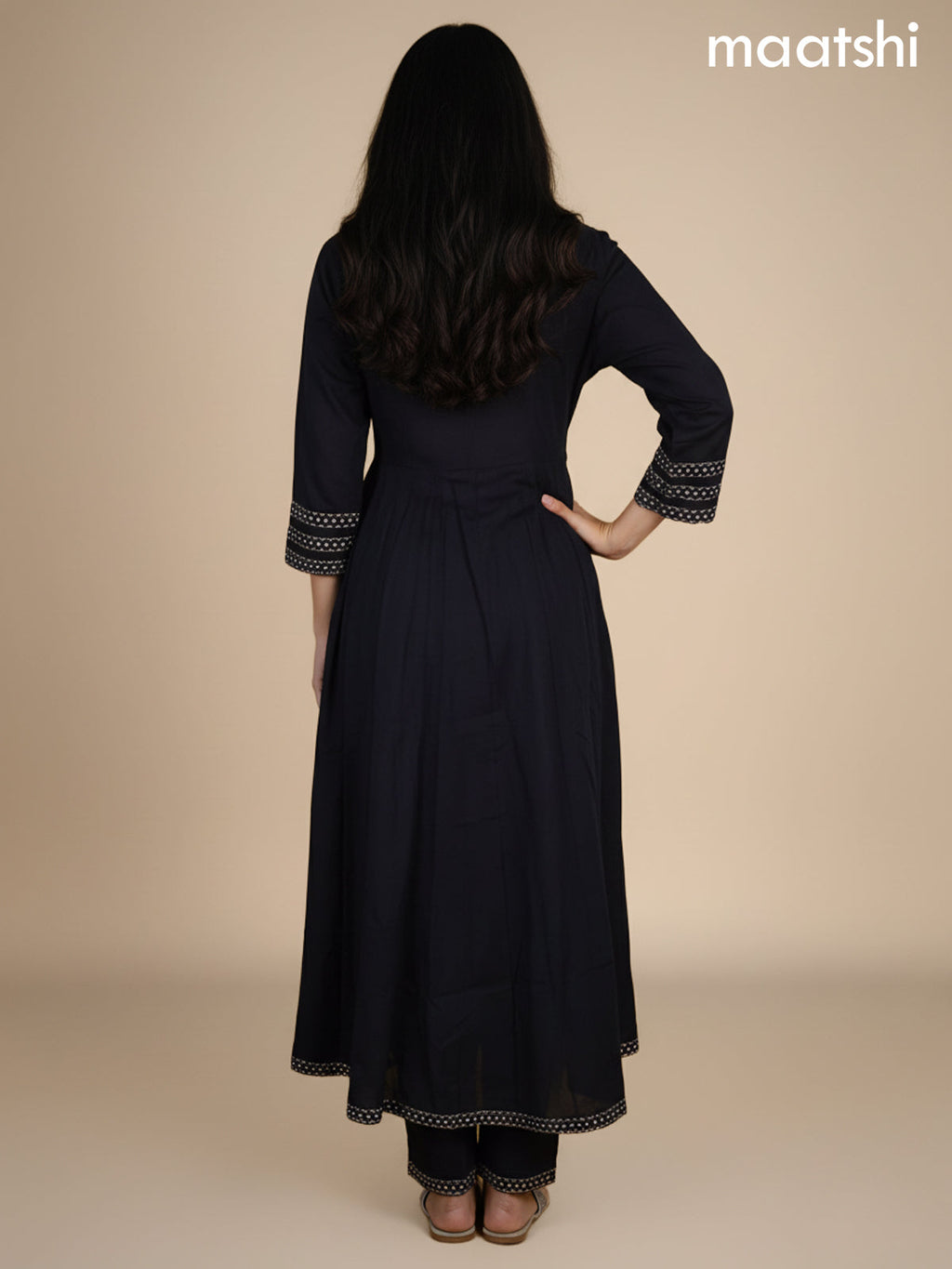 Black Cotton Printed Neck Pattern Anarkali Suit