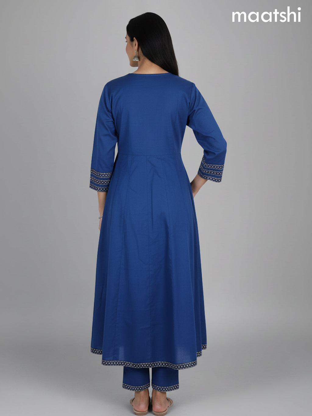 Blue Cotton Printed Neck Pattern Anarkali Suit