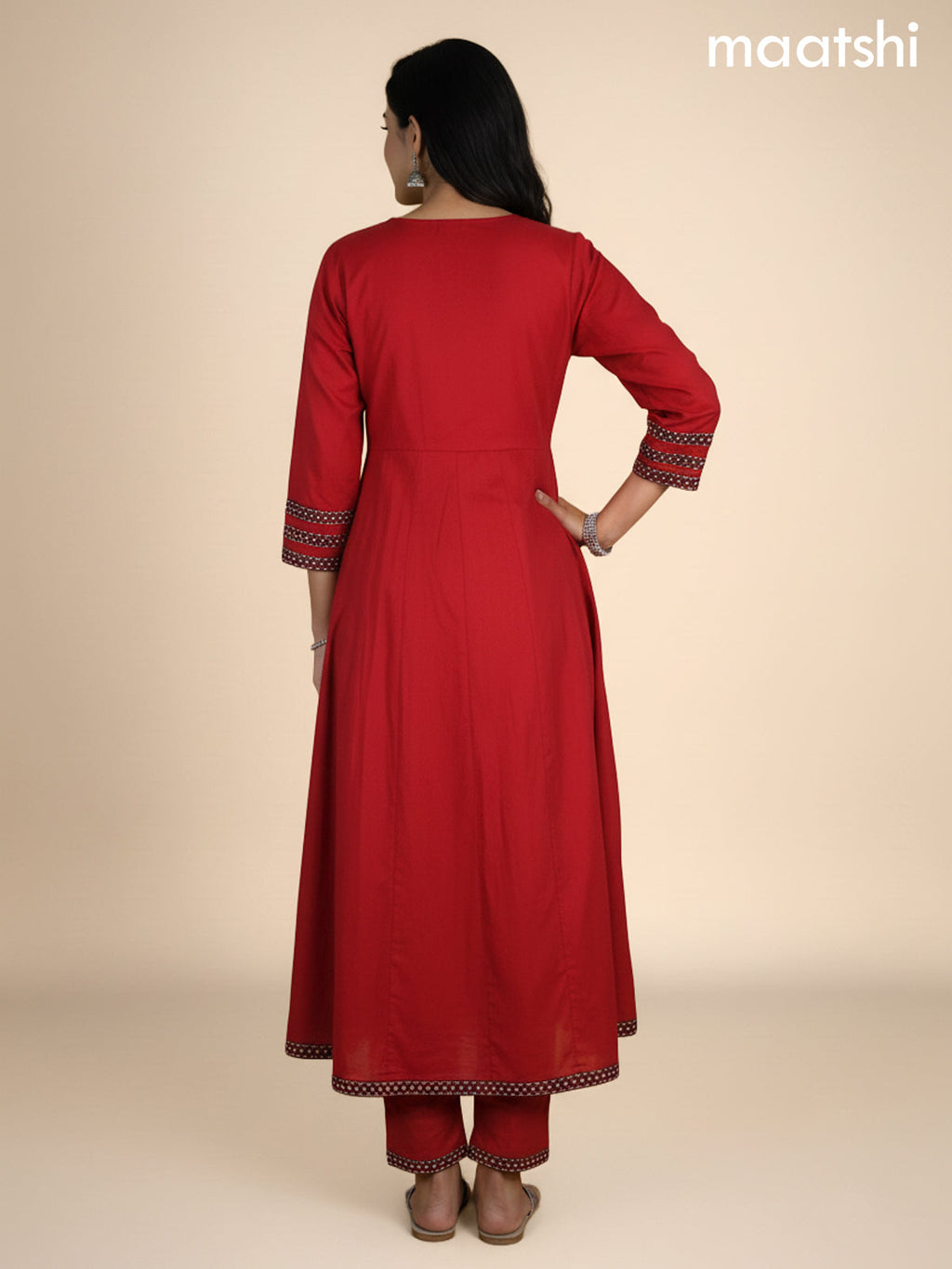 Maroon Cotton Printed Neck Pattern Anarkali Suit