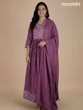 Dark Mauve Pink Cotton Embroidery Work Anarkali Suit